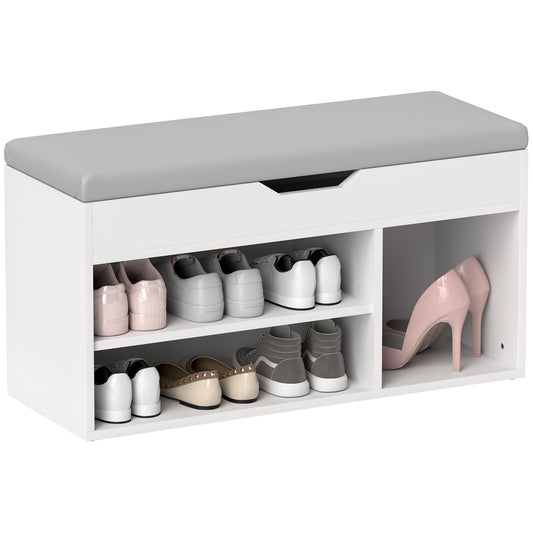 HOMCOM Shoes Cabinet Bench Hidden Storage Padded Seat Organiser Footwear Rack Hallway Cream White