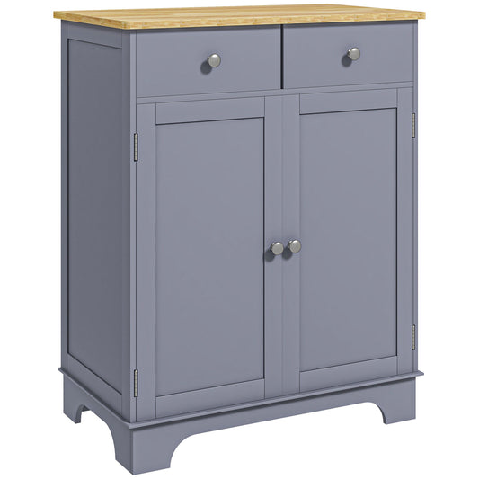 HOMCOM Side Storage Multi-use Sideboard Table Kitchen Floor Cabinet with Solid Wood Top, Adjustable Shelf, Drawer, Grey