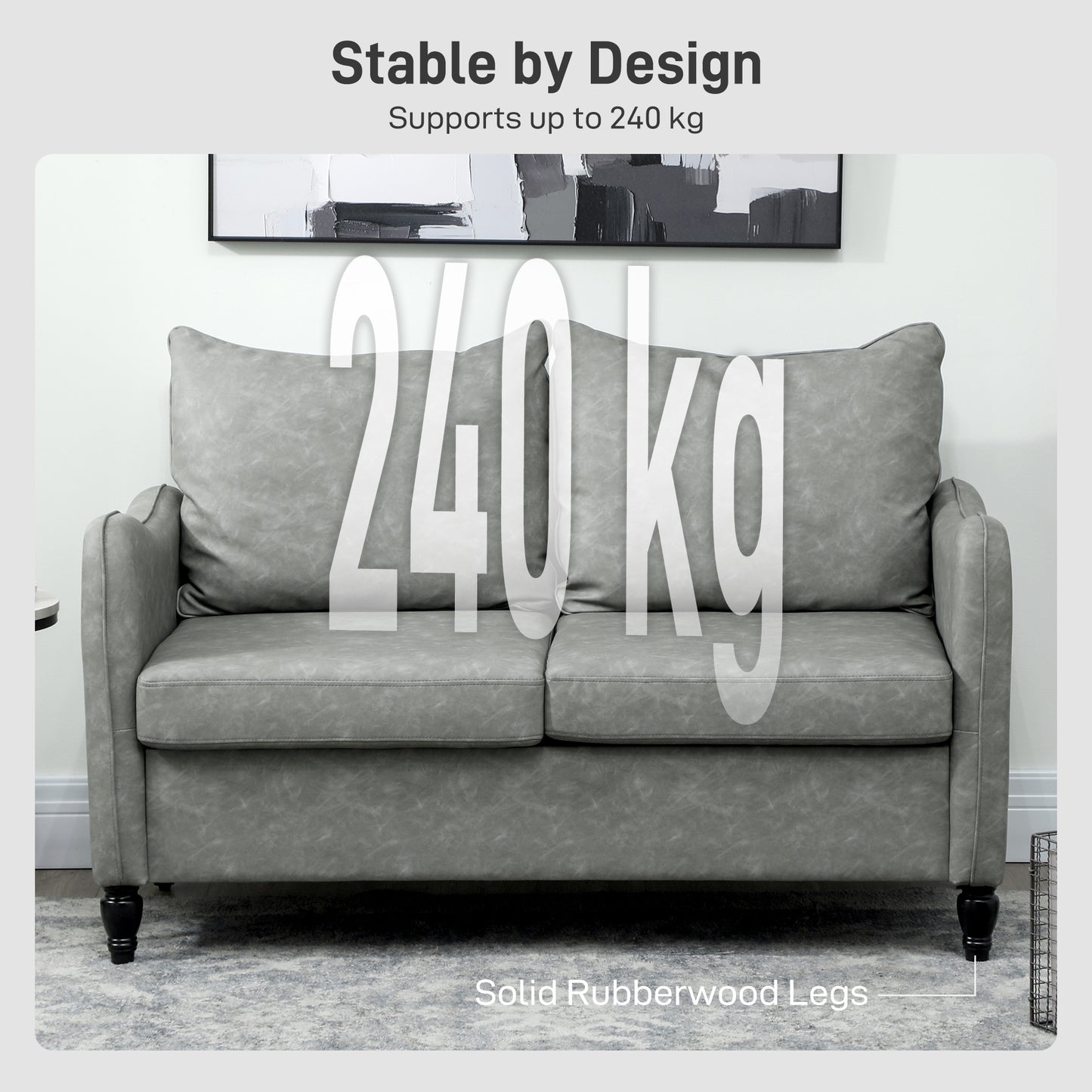 HOMCOM Faux Leather Marble-Effect Two-Seater Sofa - Grey