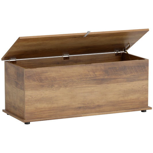 HOMCOM 113L Storage Chest, Flip-Top Lid, 2 Safety Hinges, Trunk for Living Room/Entryway, Grey Wood Grain