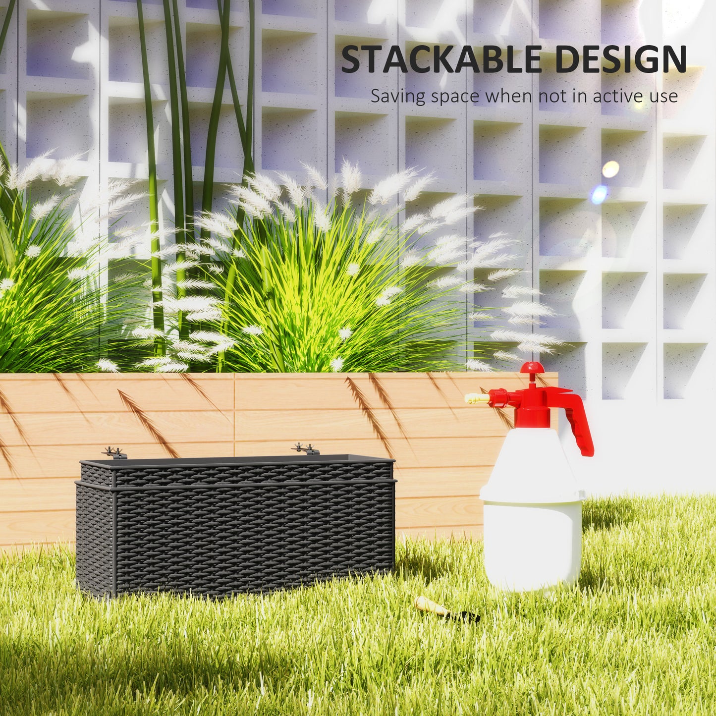 Outsunny Set of Two Rattan-Effect Planters - Black