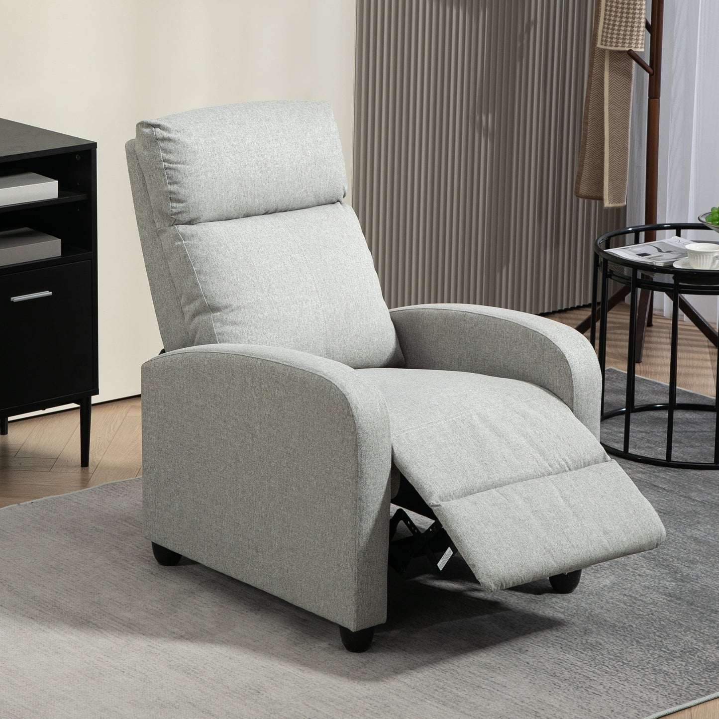 HOMCOM Push Back Recliner Armchair with Adjustable Footrest and Padded Seat, Light Grey