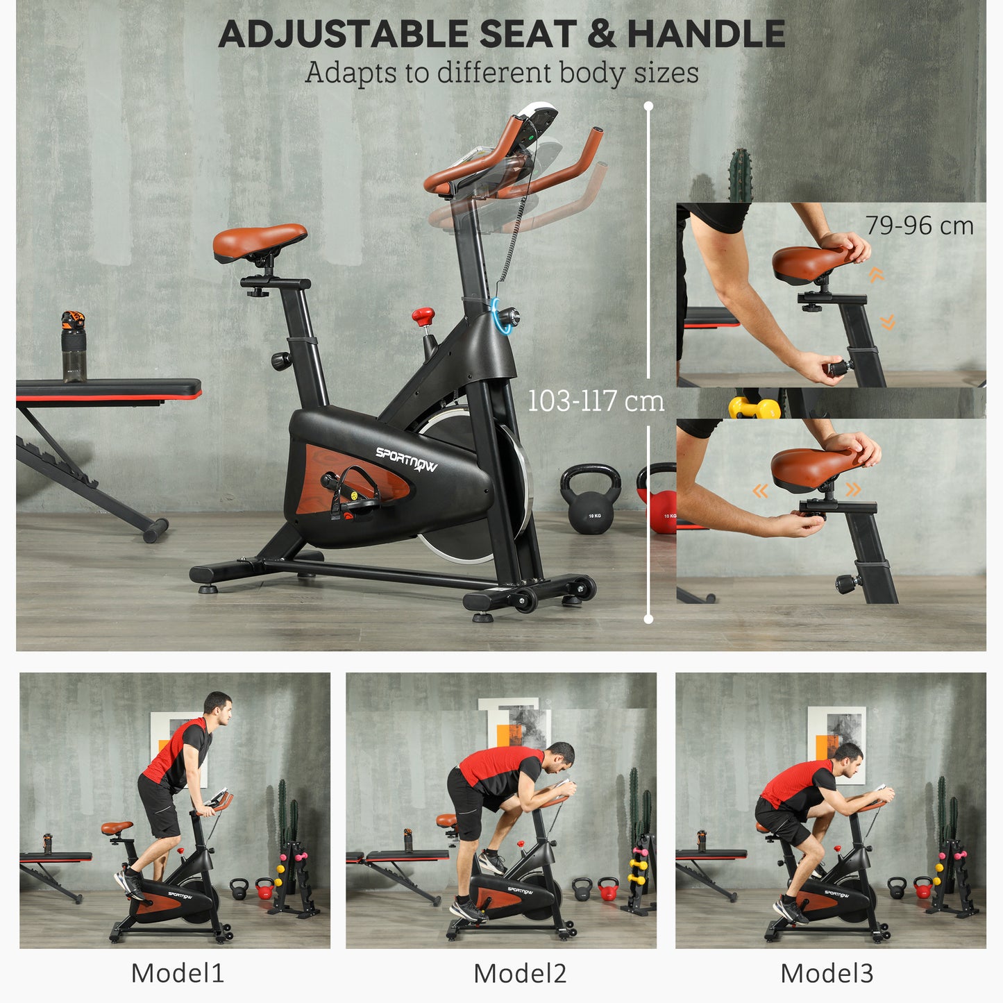 SPORTNOW Indoor Exercise Bike, Quiet Stationary Bike, Stylish Cycling Machine with Adjustable Seat and Resistance