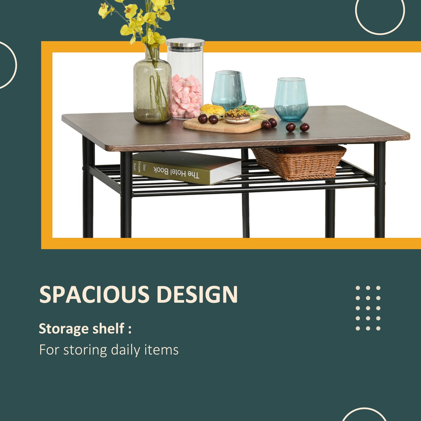 HOMCOM 3-Piece Dining Kitchen Set with 1 Table and 2 Matching Chairs for Home Pub Cafe