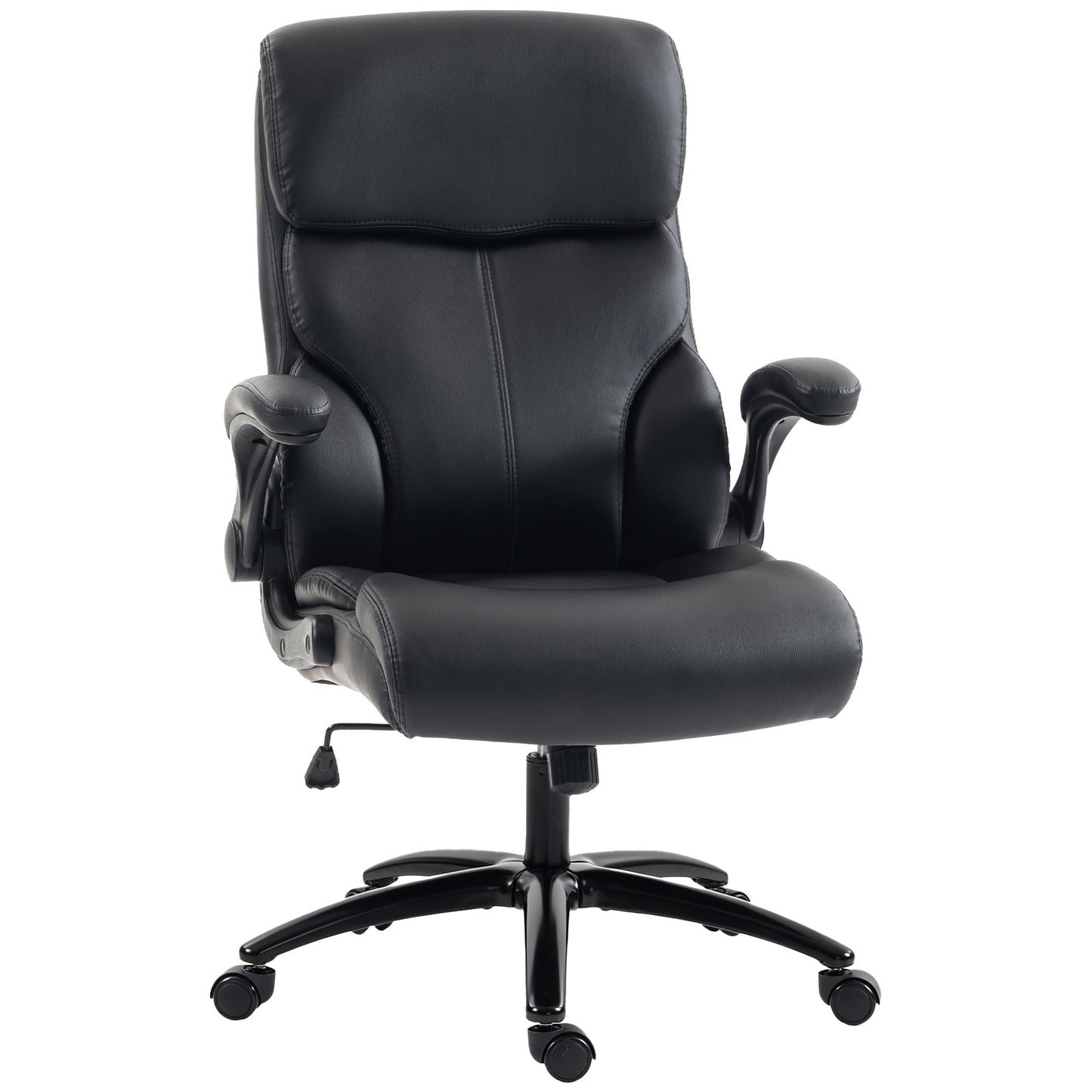 HOMCOM Office Chair, 180kg Heavy Duty PU Leather Computer Desk Chair with Flip-Up Armrests, Wide Seat, Spring Cushion, Black