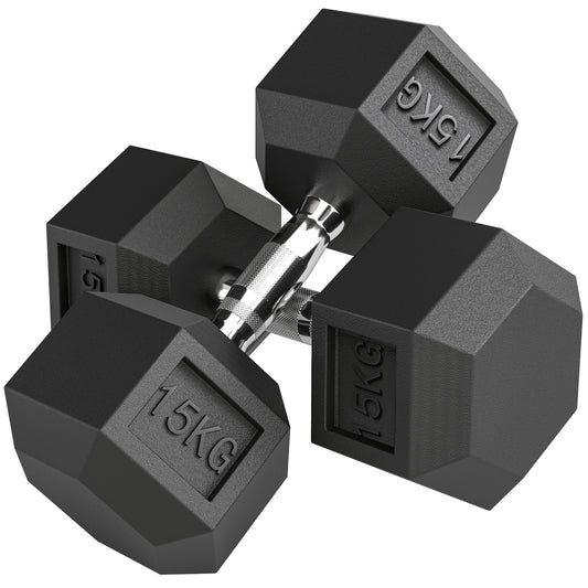HOMCOM 30KG Rubber Hex Dumbbell Portable Hand Weights Dumbbell Home Gym