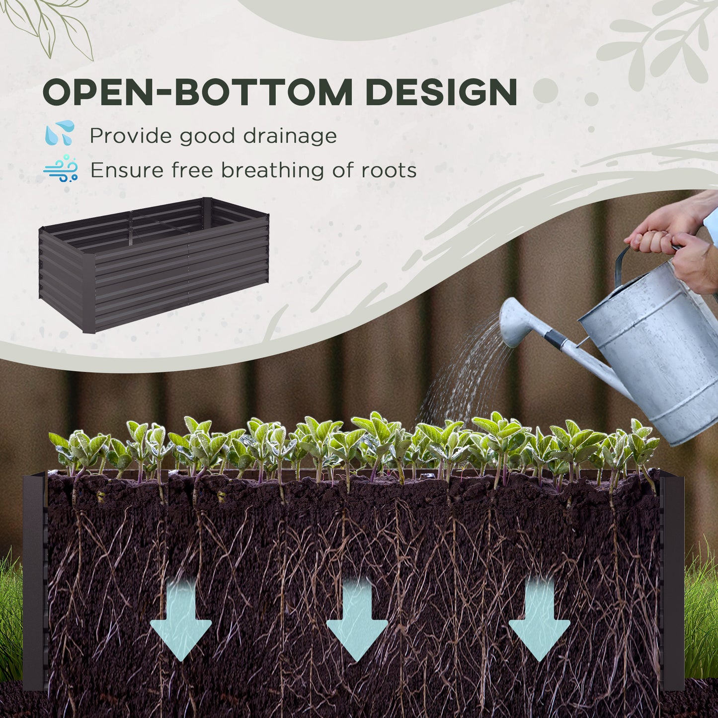 Outsunny Set of 2 Raised Garden Beds, Galvanised Steel Planters with Reinforced Rods for Vegetables, Plants & Herbs, 180x90x59 cm, Dark Grey