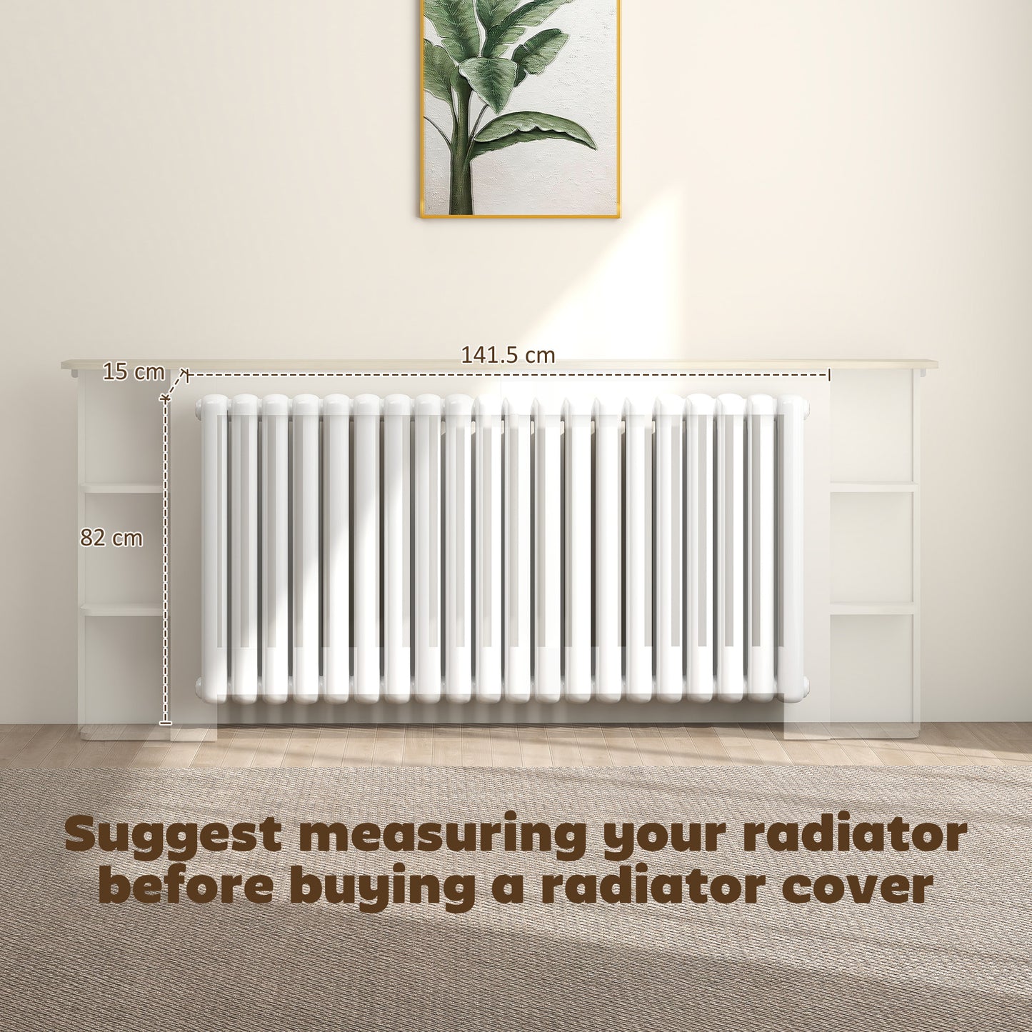 HOMCOM Radiator Cover, Vertical Slatted Cabinet with Open Storage Shelves for Living Room, Extra Large, White