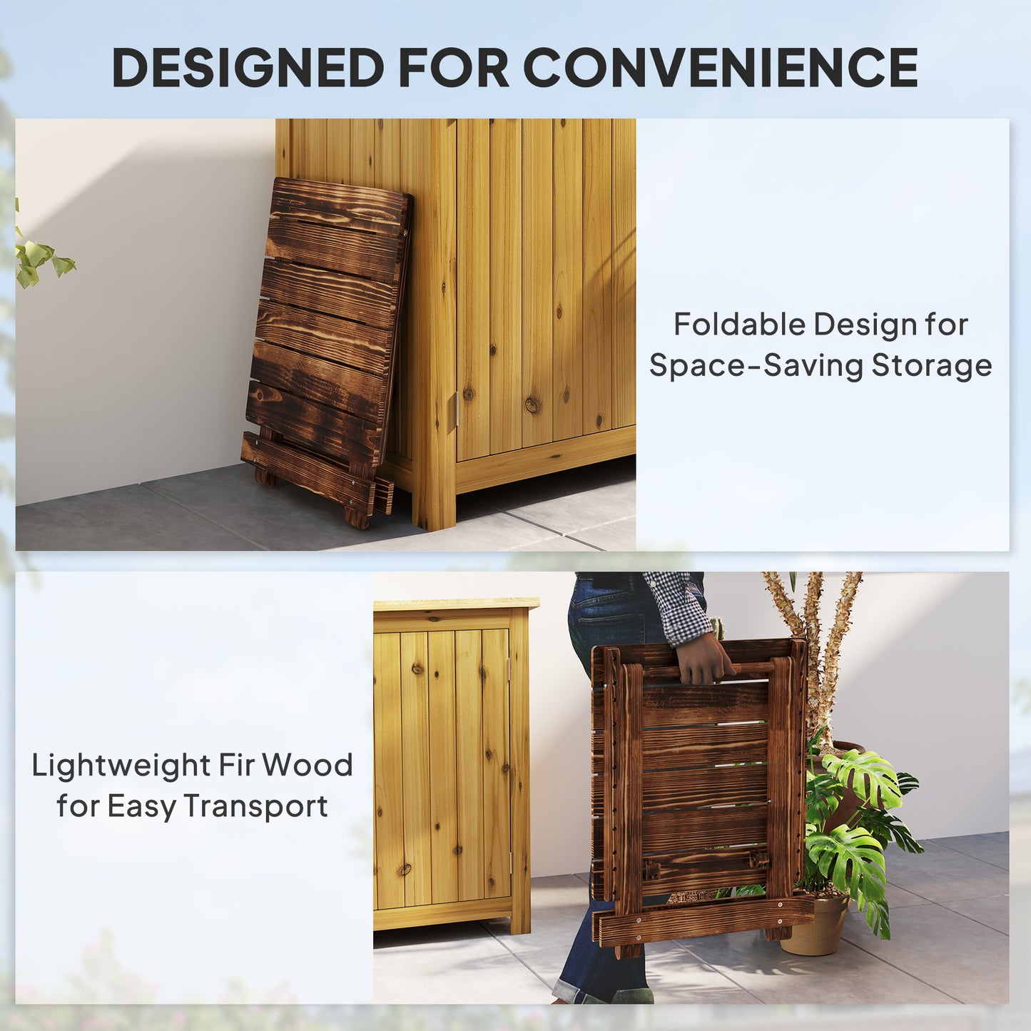 Outsunny Fir Wood Folding Coffee Table, Lightweight Small Garden Table, Portable Folding Side Table for Balcony