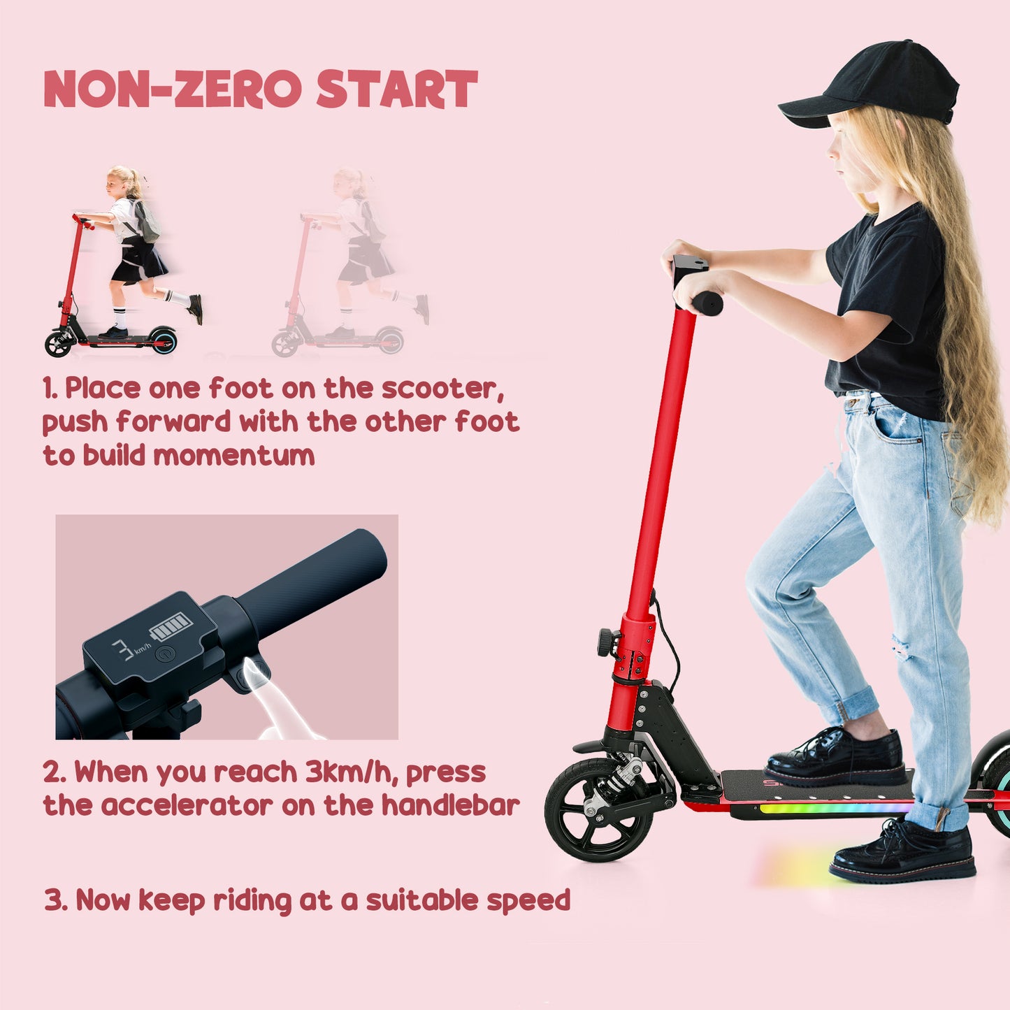 SPORTNOW Folding Electric Scooter for Kids 6-14, Dual Brakes, LED Lights, 6.8kg, 14 KM/H, Red