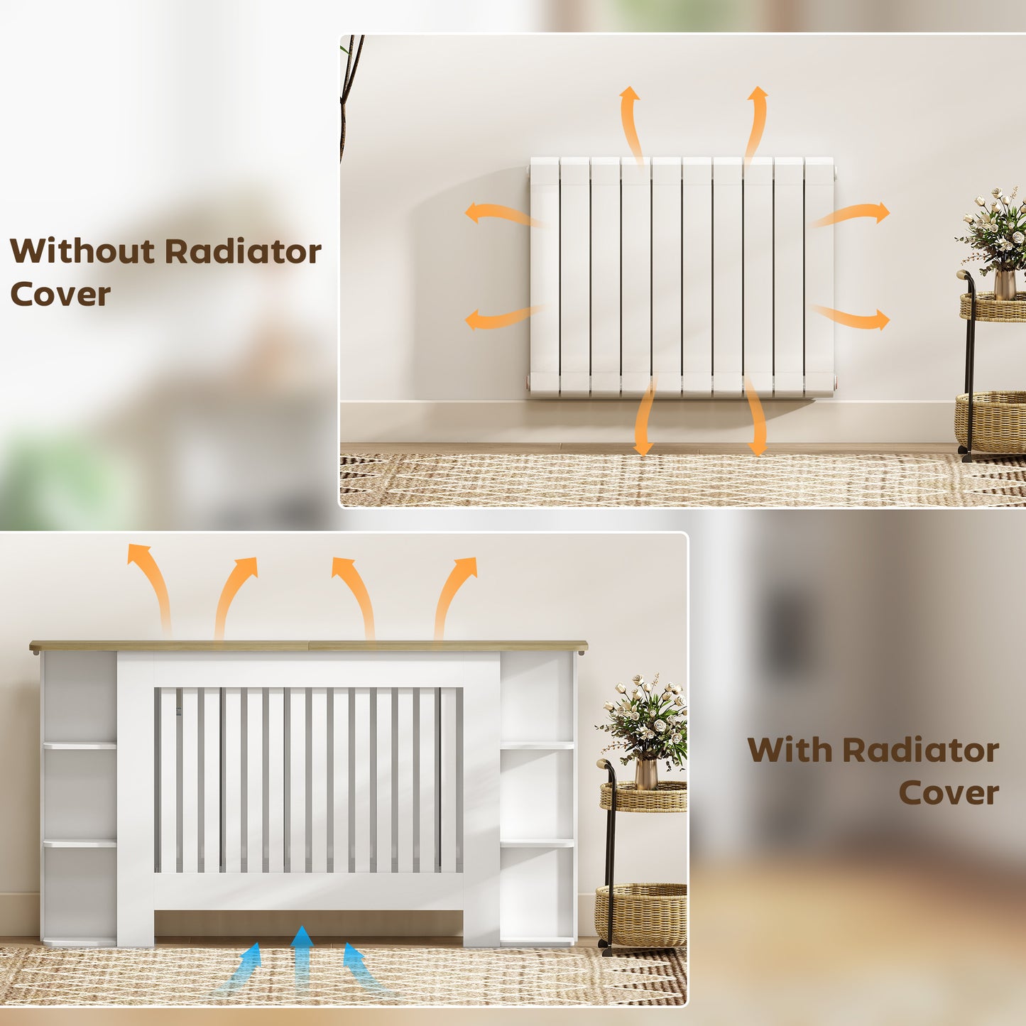HOMCOM Radiator Cover with Storage Shelves, Vertical Slatted Design, Large, Living Room/ Hallway Cabinet, White (H: 83 / W: 152 / D: 19 cm)