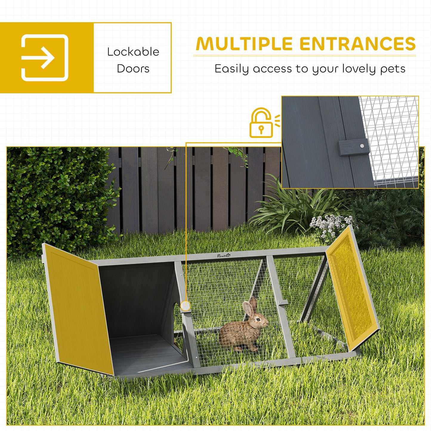 PawHut Rabbit Hutch, Wooden Guinea Pig Hutch with Run Doors, Outdoor Triangle Bunny House for Rabbits,Duck and Chicken