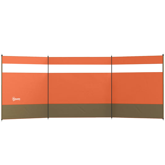 Outsunny Camping Windbreaker with Clear Windows, Carry Bag and Steel Poles, for Beach Caravan Campervan, 440 x 140cm, Orange