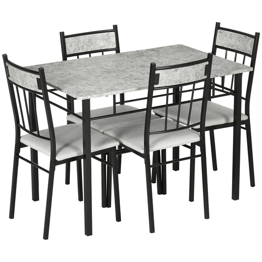 HOMCOM Five-Piece Marble Effect Dining Table Set - Grey/Black