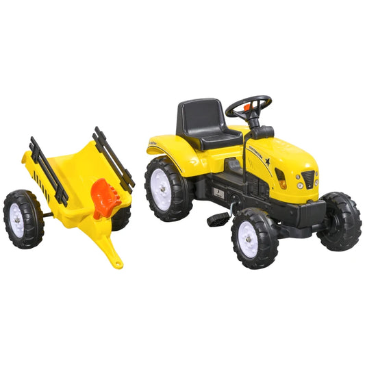 HOMCOM Pedal Go Kart, Kids Ride on Tractor with Back Trailer, Shovel & Rake, Horn, Four Wheels Tractor Toy for Child Toddler