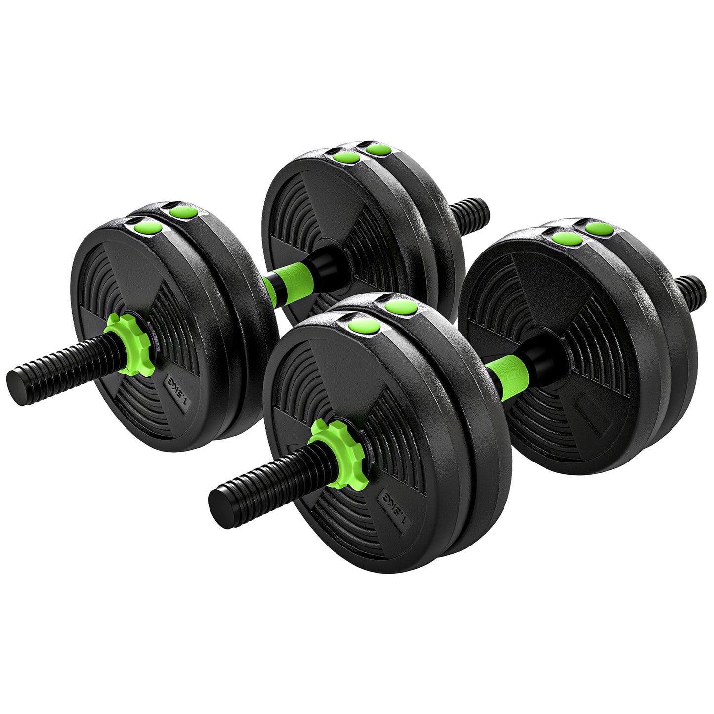 SPORTNOW 15 kg 3-in-1 Adjustable Dumbbell & Barbell Set with EZ Bar, Connecting Rod and Non-Slip Grip for Home Gym, Green