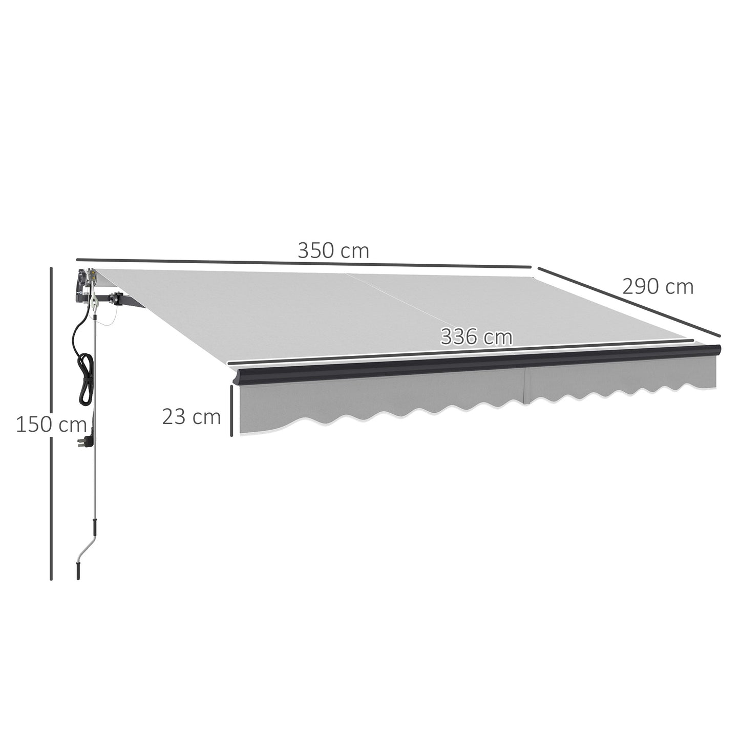Outsunny Electric Retractable Awning with Remote, Aluminium Frame, UV30+ Sun Shade for Garden Patio, 3.5 x 3m, Light Grey