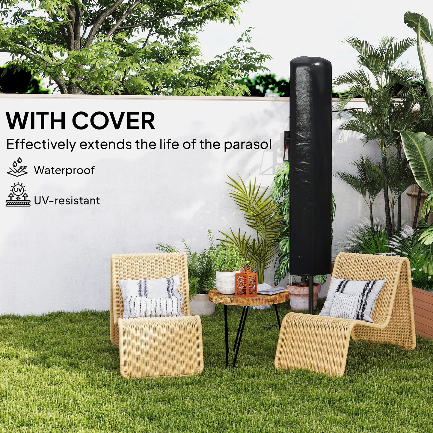 Outsunny 3(m) Garden Parasol Cantilever Umbrella with Solar LED - Orange