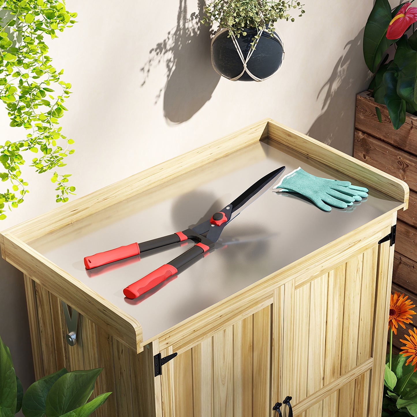 Outsunny Garden Shears, 63.5cm Heavy Duty Hedge Shears with Sharp Blades, Comfort Grip & Tension Adjuster for Hedges, Shrubs & Bushes, Easy Trimming