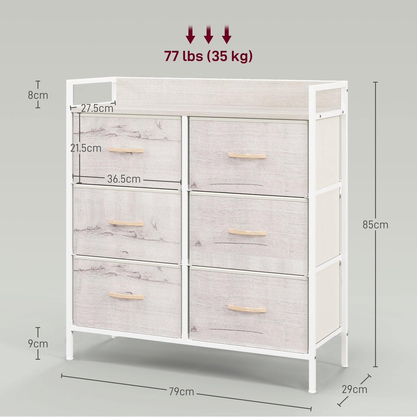 HOMCOM Rustic Chest of Six Fabric Drawers - Natural