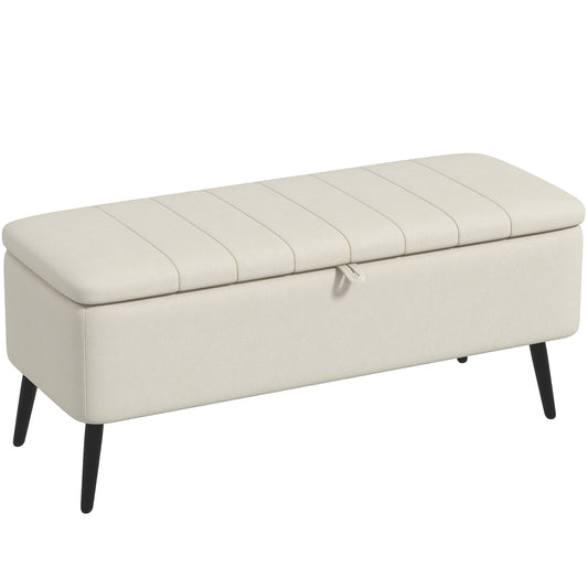 HOMCOM Storage Ottoman Linen Fabric Bench with Flip Top - Cream White