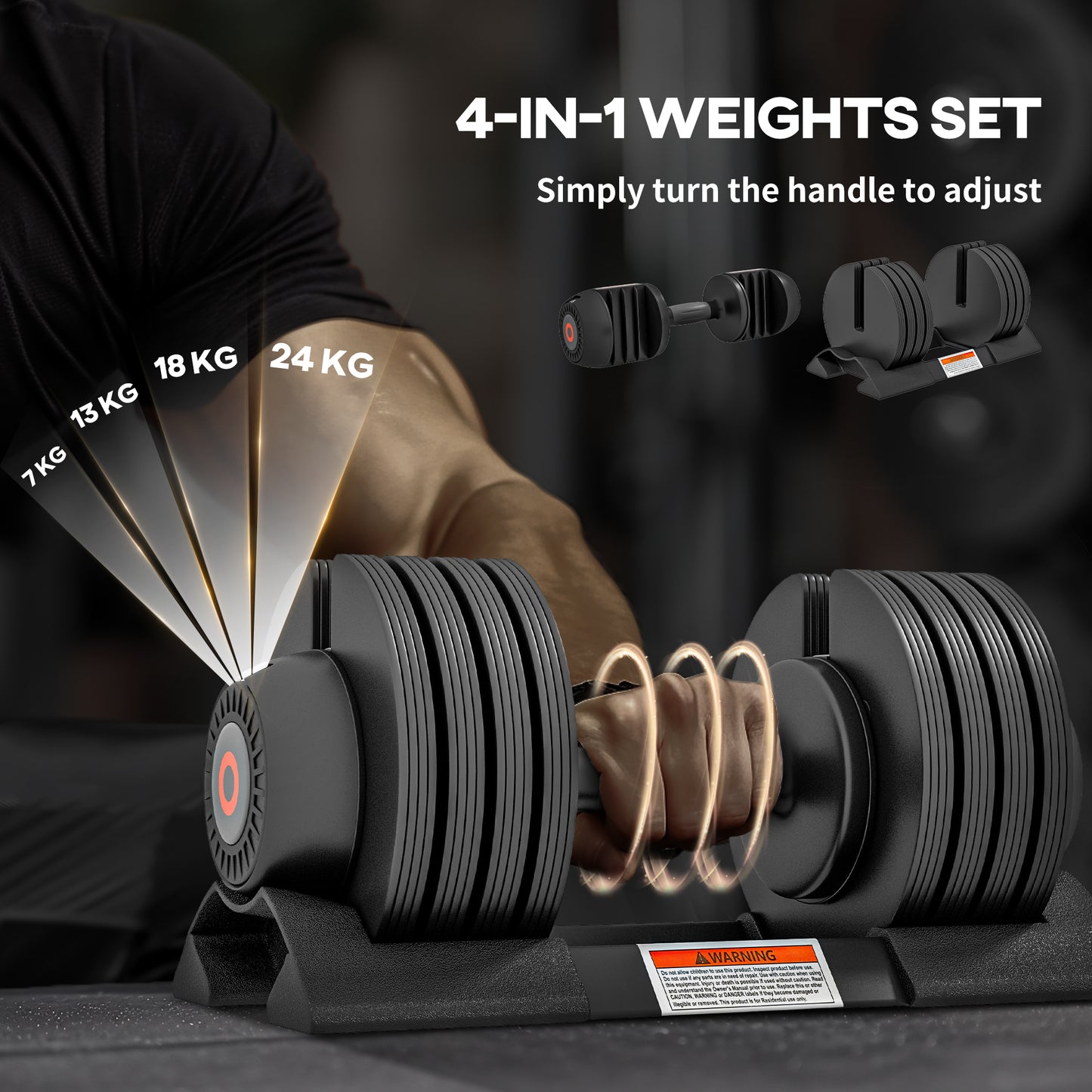 SPORTNOW Adjustable Dumbbells Set 4-in-1 Weights Set with Storage Tray and Non-Slip Handle 7KG 13KG 18KG 24KG