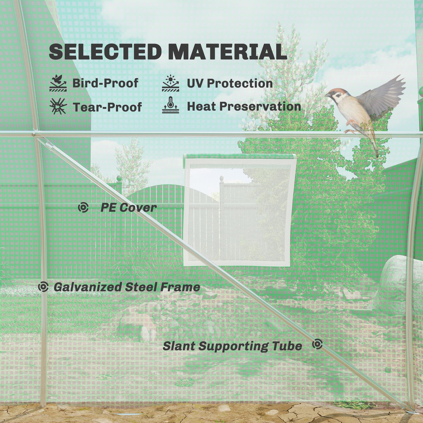 Outsunny 6 x 3 m Walk-in Polytunnel Greenhouse, Zipped Roll-Up Door, 8 Mesh Windows, UV-Resistant PE Cover, Green