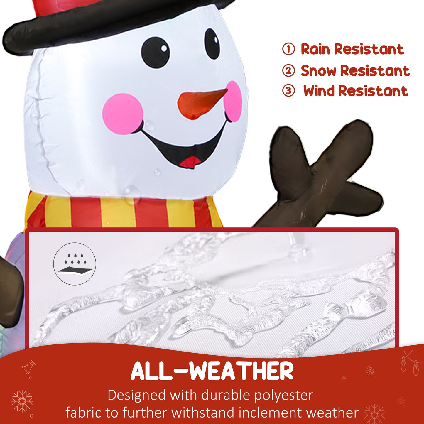 Outsunny 6FT Christmas Inflatables Snowman & Penguins with LED Lights and Flashing Projector, Indoor Outdoor Decor, Garden, Blow Up Decoration