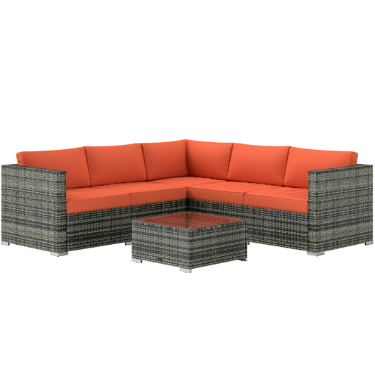 Outsunny Rattan Garden Furniture Set, Sofa & Coffee Table, Orange