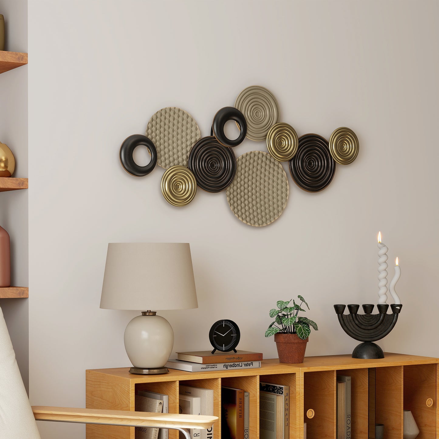 HOMCOM Metal Wall Art, Modern Hanging Wall Decor with Multi-Disc Design for Living Room Bedroom Dining Room