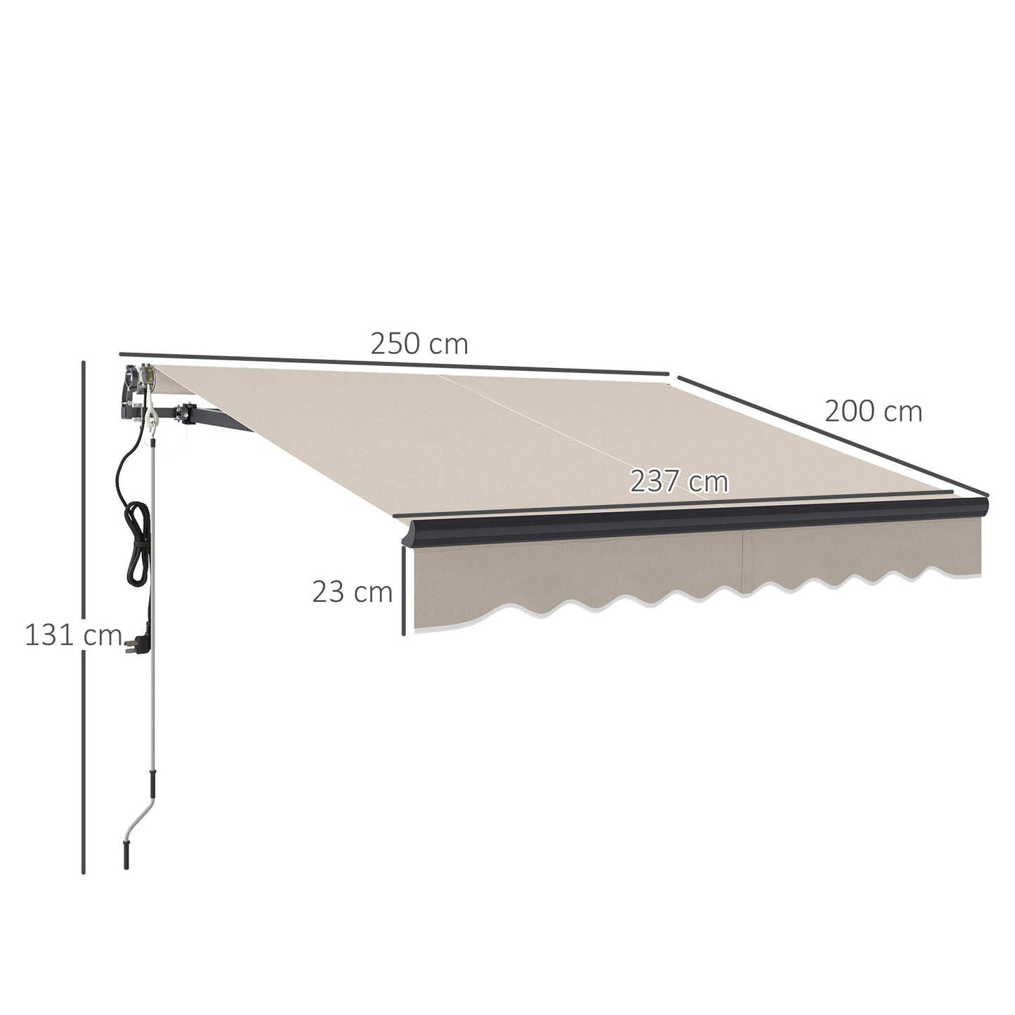Outsunny Electric Awning, 2.5x2m Retractable Canopy with Remote, Aluminum Frame, UV30+ for Garden/Patio/Window, Beige