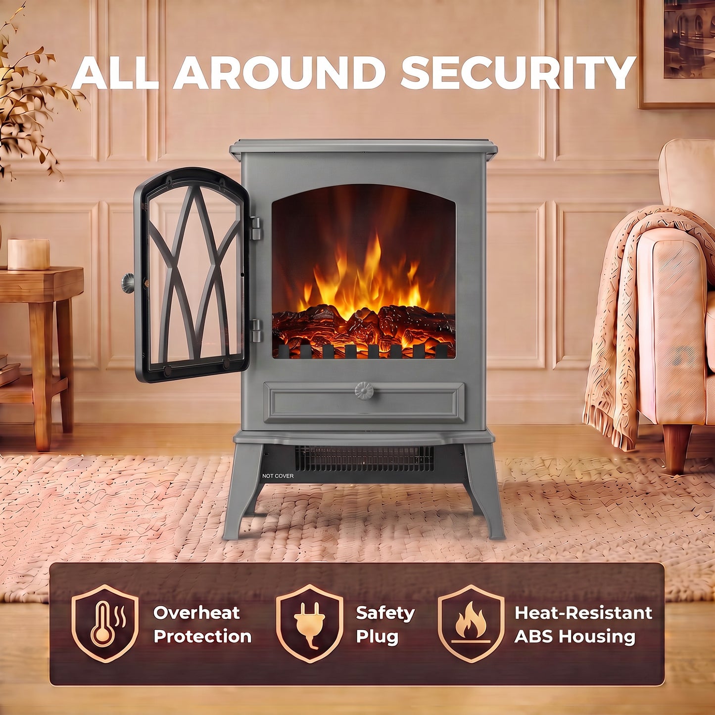 HOMCOM 1kW-2kW Vintage Electric Fireplace Heater - Grey