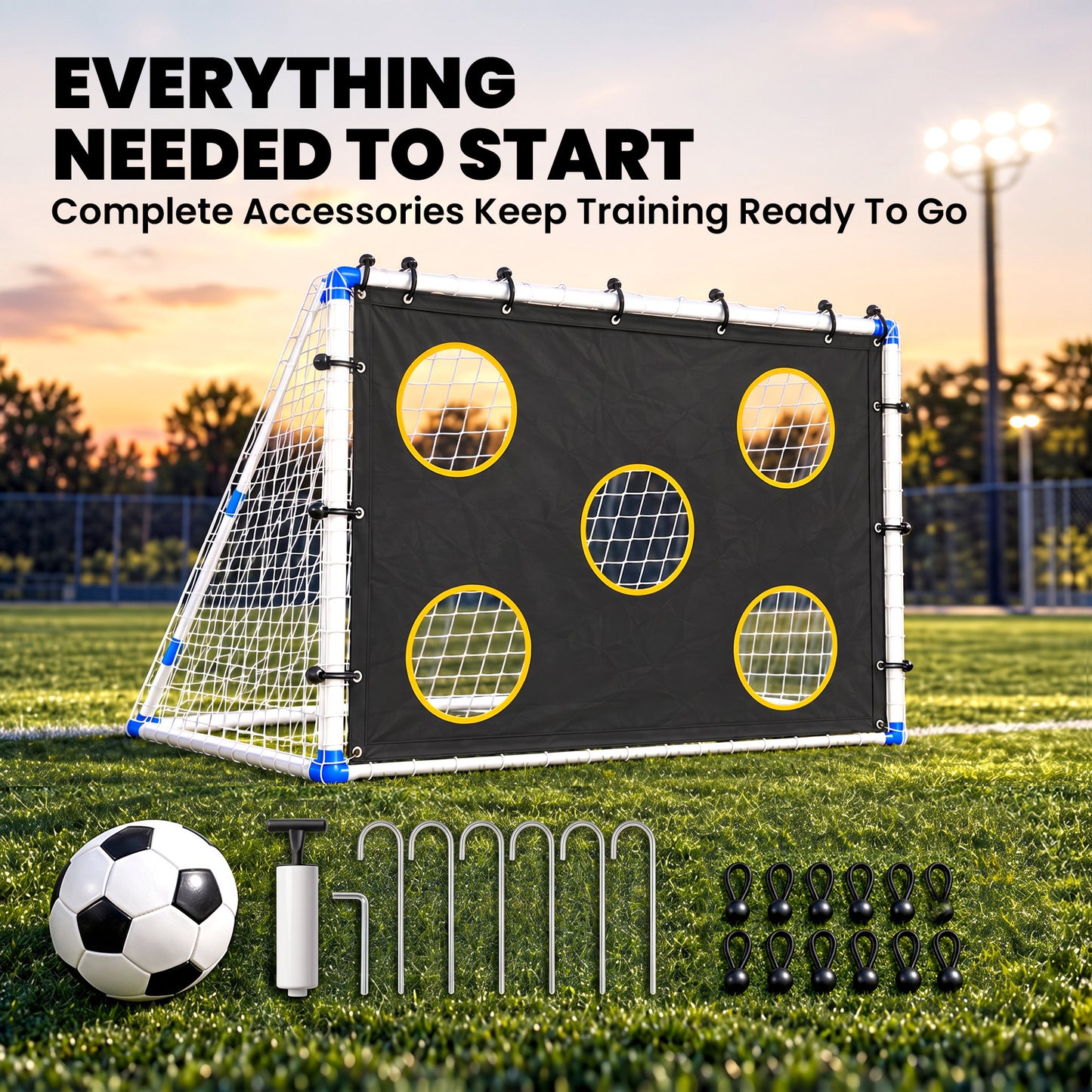 SPORTNOW Football Goal, 183 x 96 x 130 cm Portable Practice Football Net with Target Cloth and PVC ball, Tetoron Training Goal