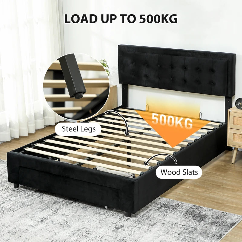 HOMCOM PU Leather King Size Ottoman Bed Frame, with Front Drawer - Black