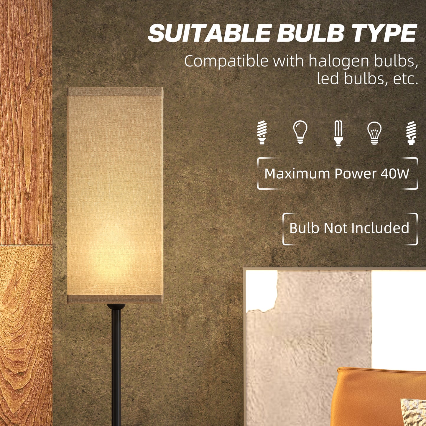 HOMCOM Floor Lamp, Modern Standing Lamp with Linen Shade, Tall Lamps for Living Room, Bedroom, with Foot Switch, Bulb not Included, Black