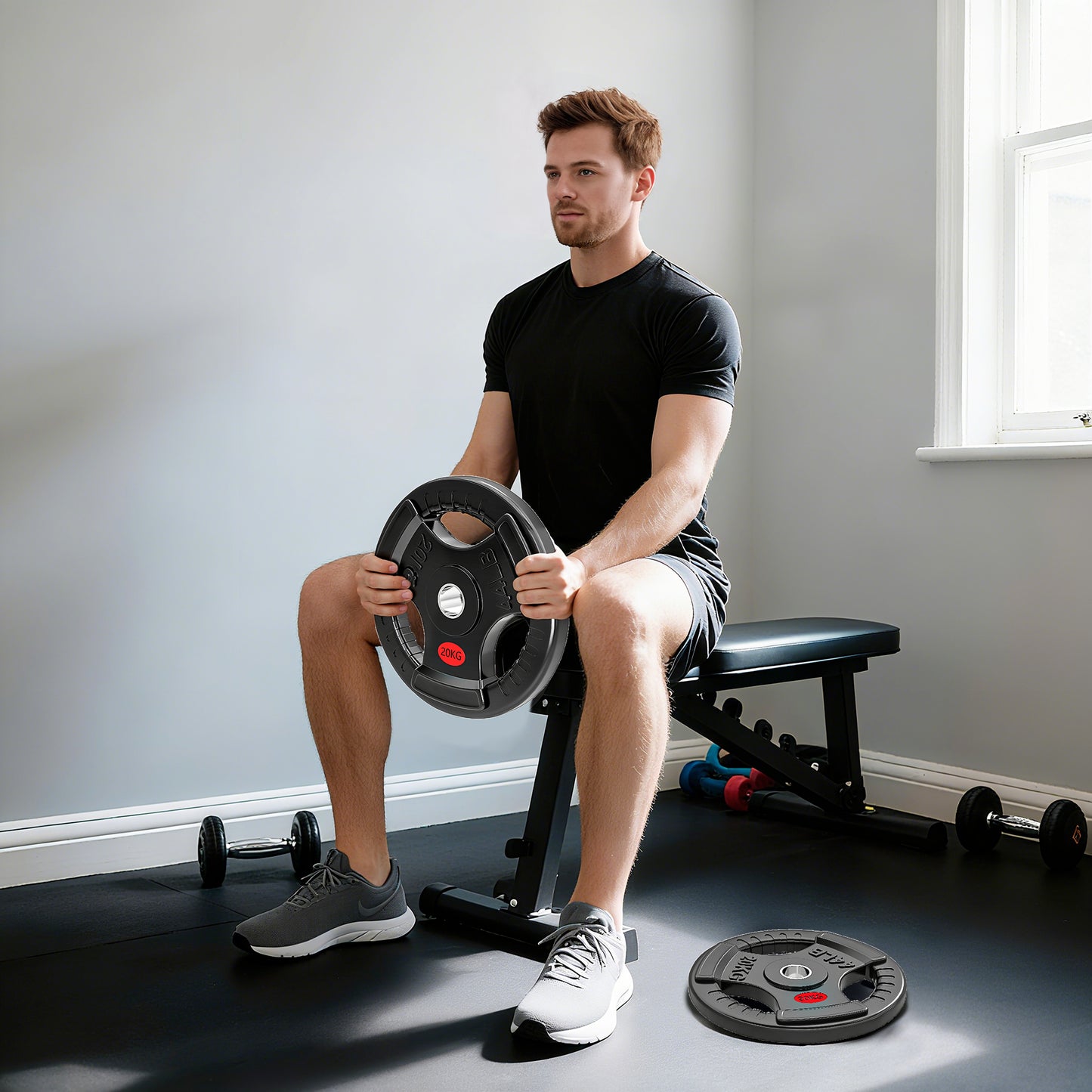 SPORTNOW Olympic 20kg Weight Plate with Tri-Grips for Weightlifting & Strength Training, Home Gym Fitness, Black