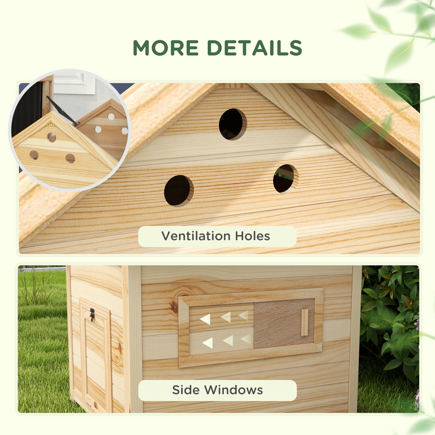 PawHut Wooden Duck House with Double Doors, Openable Roof, Ventilation Holes, Removable Base, Natural Wood Finish