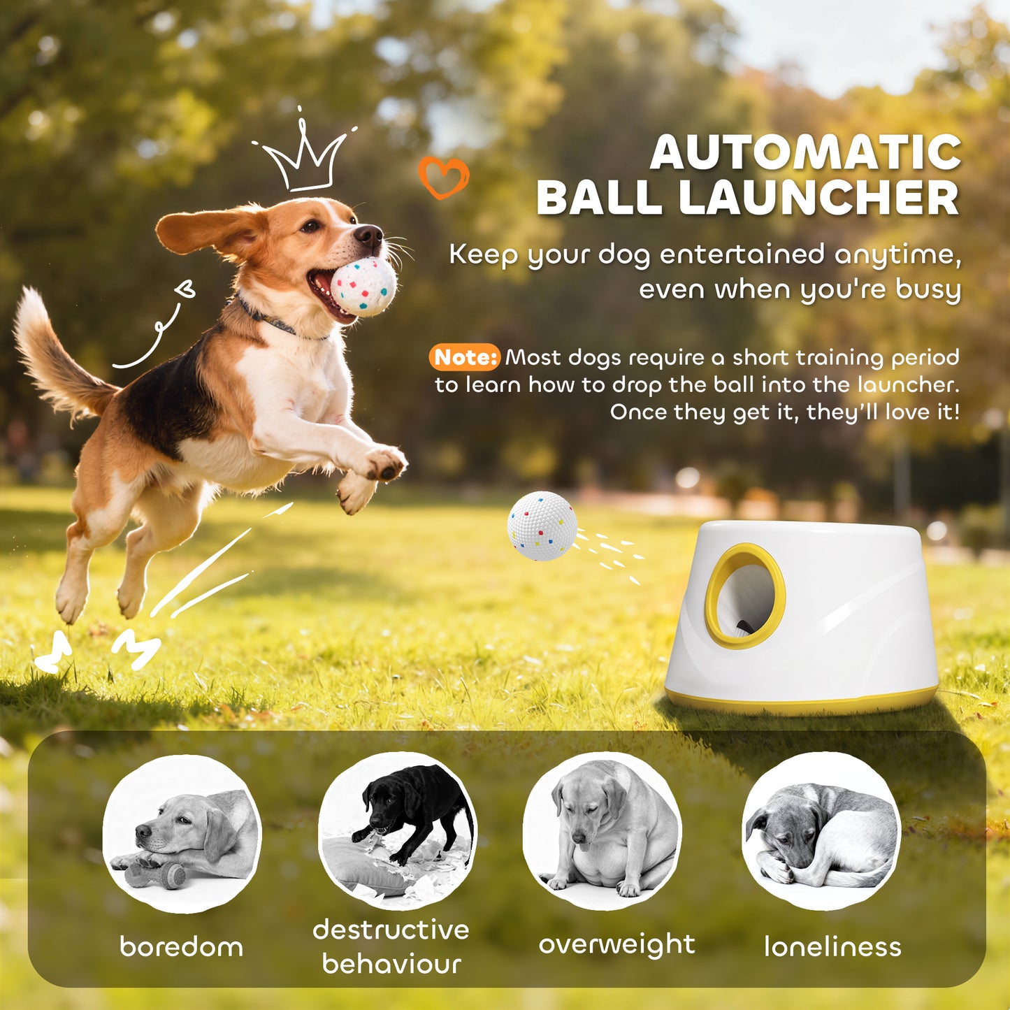 PawHut Automatic Dog Ball Launcher, Dog Thrower Machine with 6PCS 2.3" ETPU alls, 3 Adjustable Distance(20/33/46ft) & Random Mode