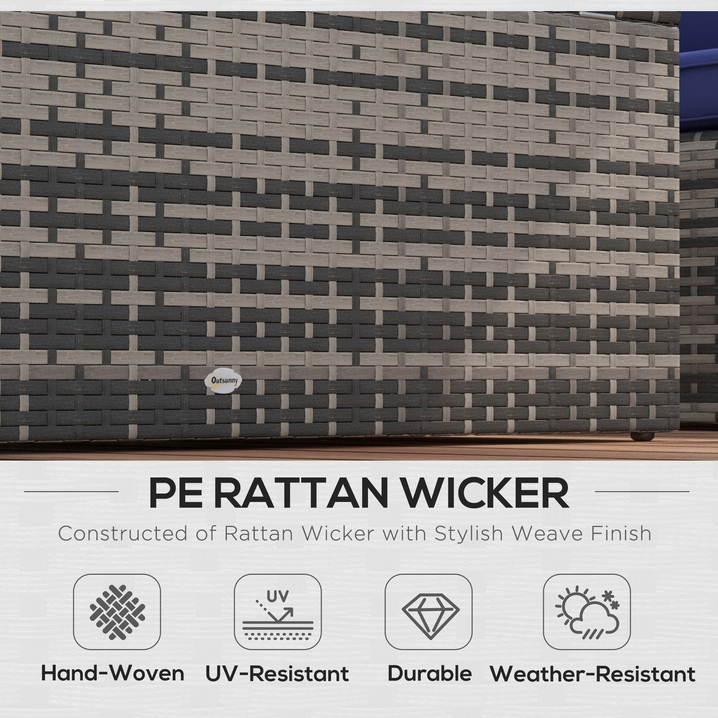 Outsunny 7-Seater Rattan Garden Furniture Set, Wicker Sofa with Storage Tea & Side Tables, Navy Blue