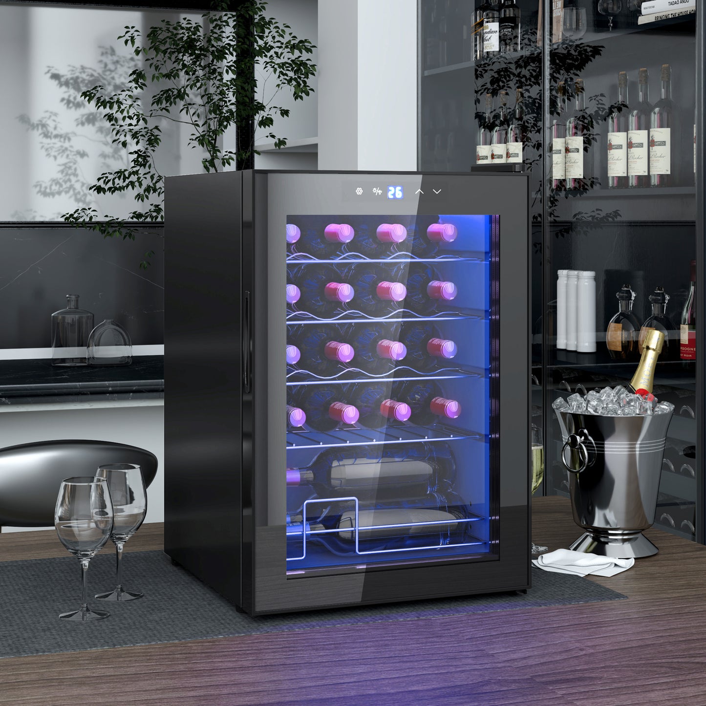 HOMCOM 20 Bottle 5-18°C Countertop Wine Fridge - Black