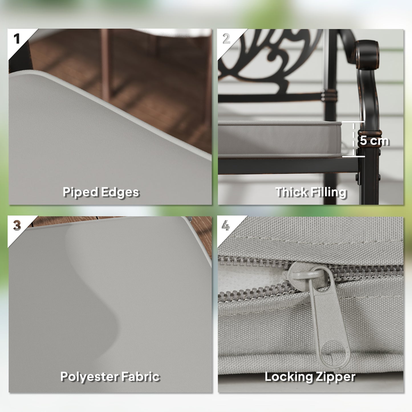 Outsunny Set of 2 Garden Chair Cushions - Light Grey