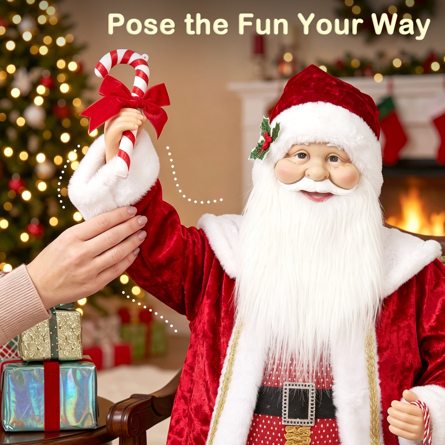 HOMCOM 120cm Life Size Singing Dancing Santa Claus, Standing Musical Animated Santa with Gift and Candy Cane