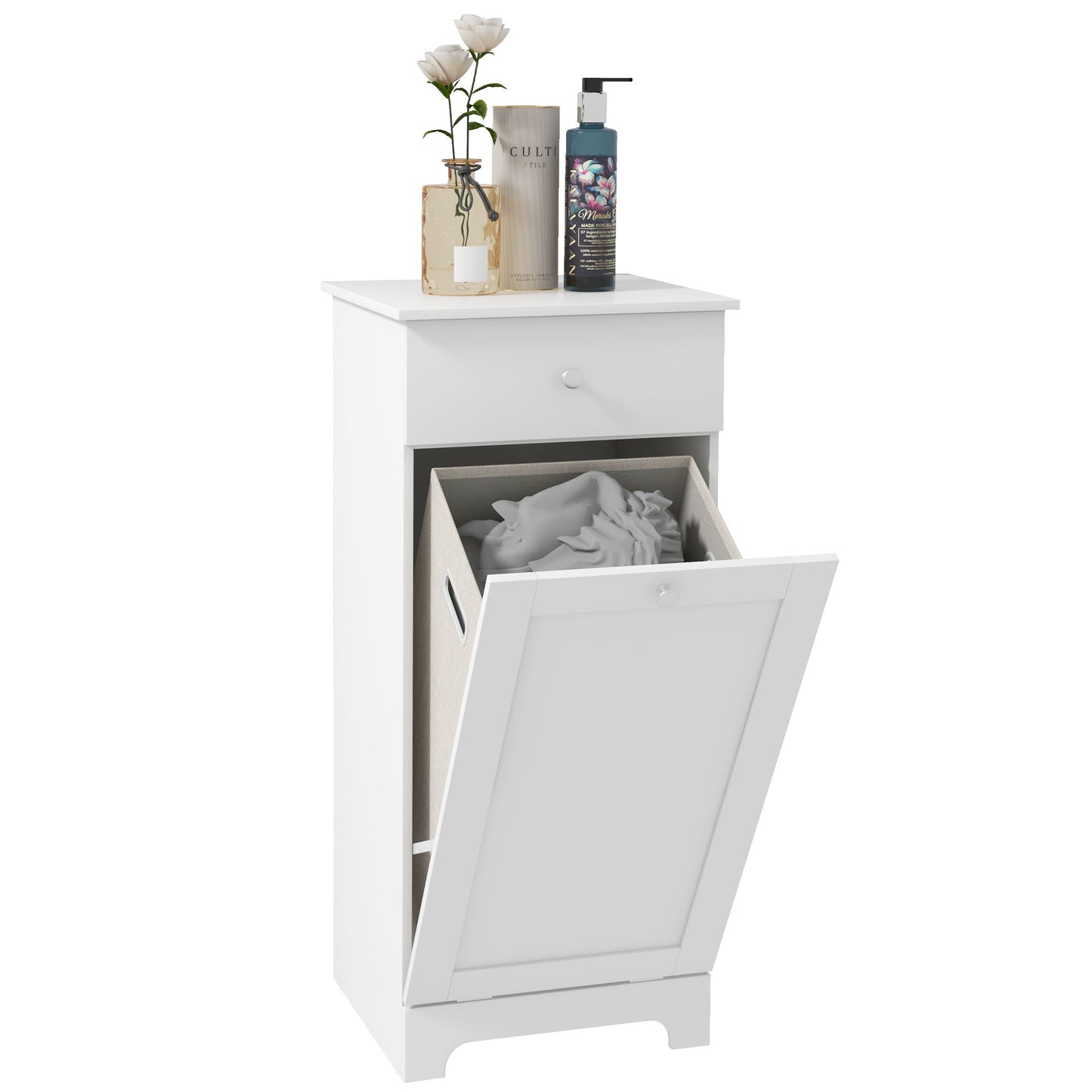 HOMCOM Bathroom Cabinet with Laundry Basket, Storage Unit with Drawer, White
