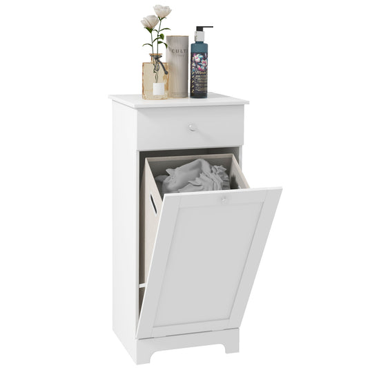 HOMCOM Bathroom Cabinet with Laundry Basket, Storage Unit with Drawer, White