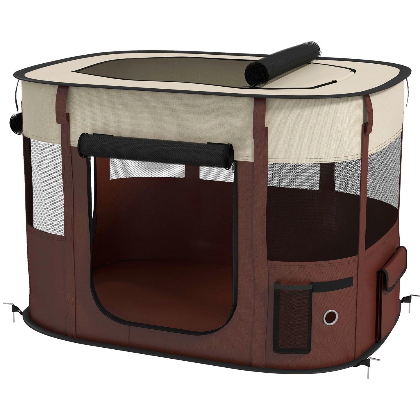 PawHut Foldable Dog Pen with Storage Bag for Indoor/Outdoor Use, Portable Pet playpen, with Ground Stakes - Brown