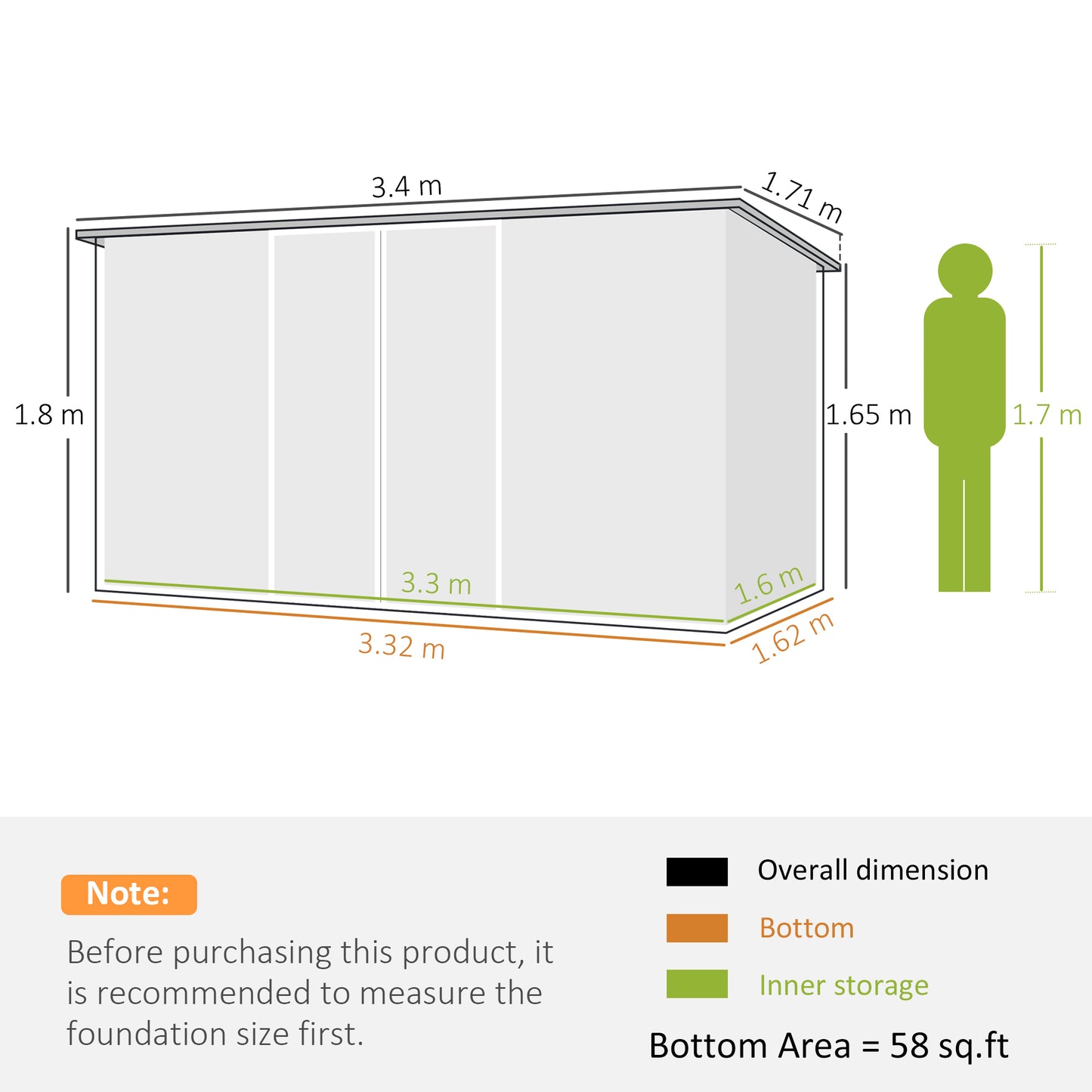 Outsunny 11x5.6ft Galvanised Steel Garden Shed with Lockable Doors and Gloves for Outdoor Patio, Garden Storage, Grey