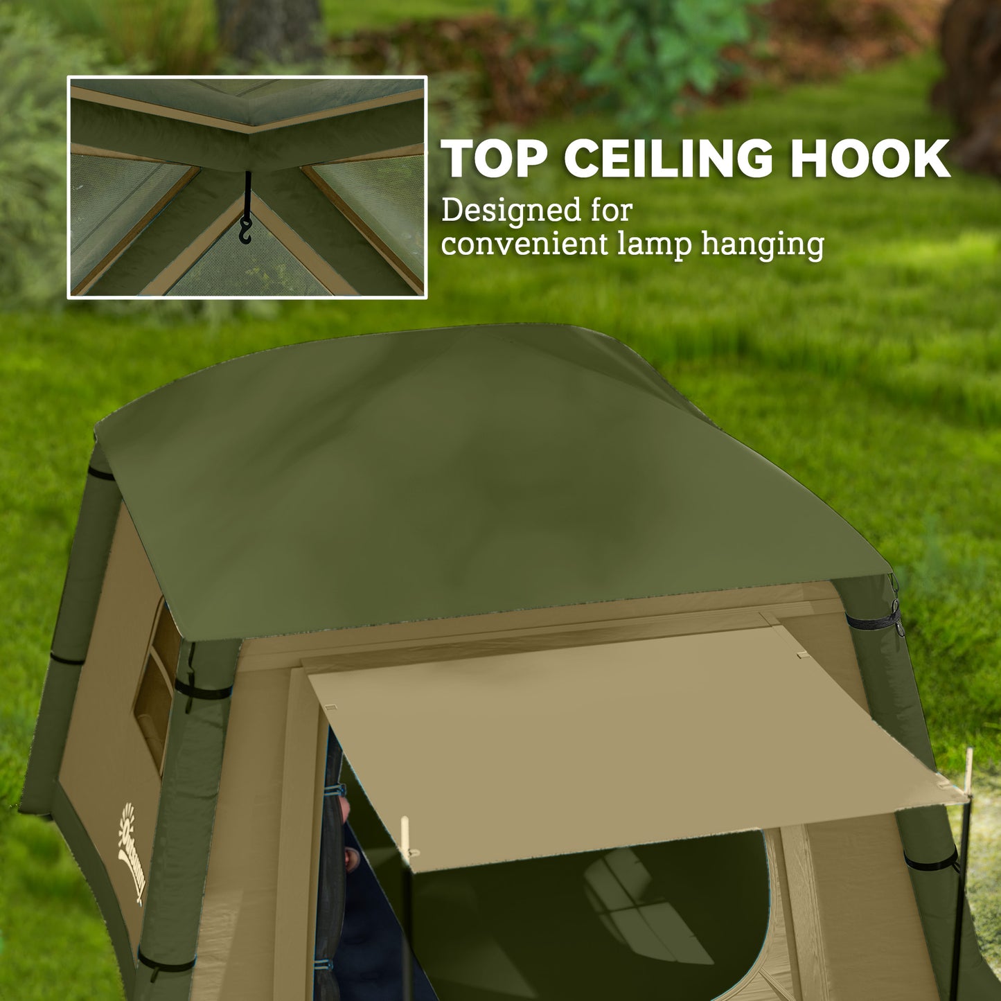 Outsunny Inflatable Camping Tent with Hand Pump, Easy Setup for 1-2 People, Waterproof and Windproof with Mesh Windows and Carry Bag, Brown
