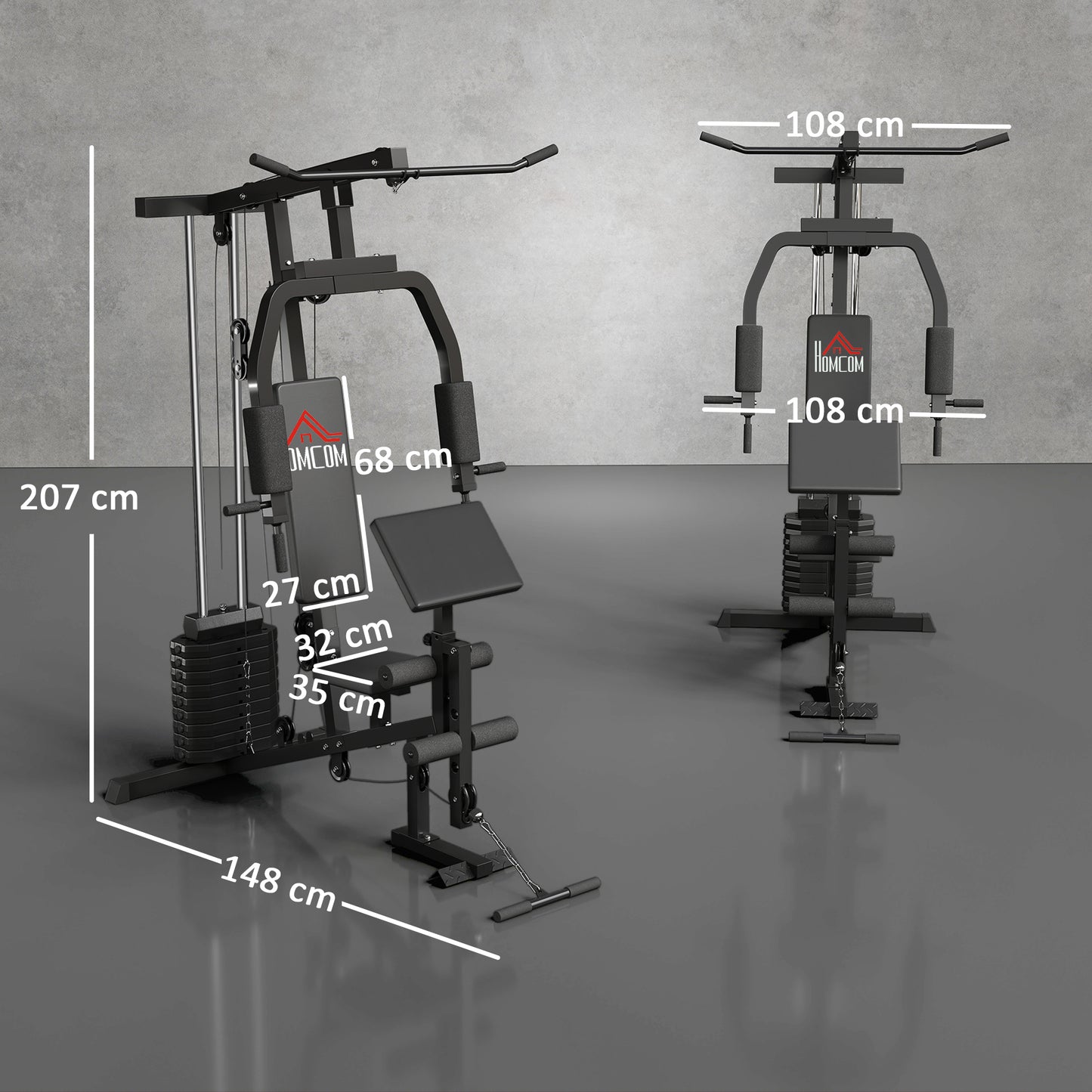 HOMCOM Multi Gym Equipment, 45KG Weight Stack, Chest Press, Butterfly Press & Leg Developer for Strength Training
