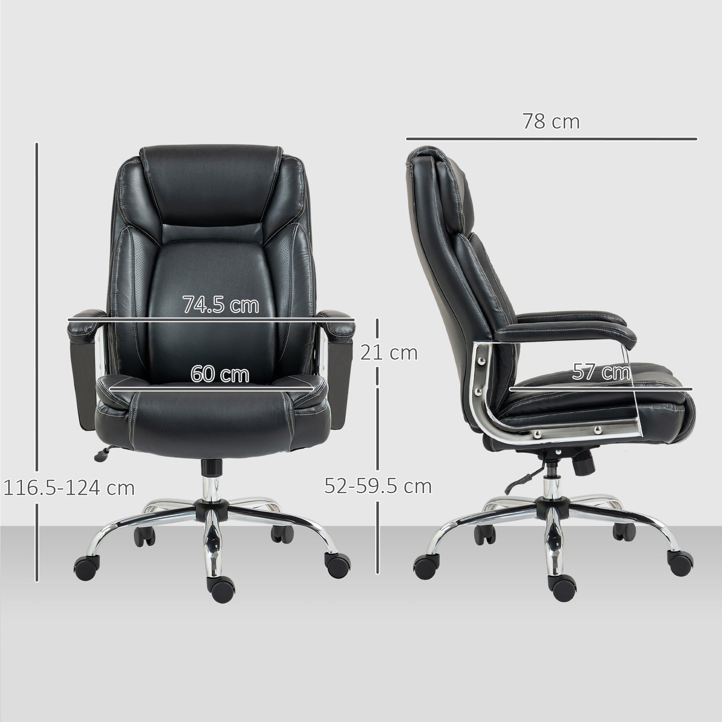 HOMCOM Ergonomic Office Chair, Faux Leather, Tilt Function, Adjustable Height, Black
