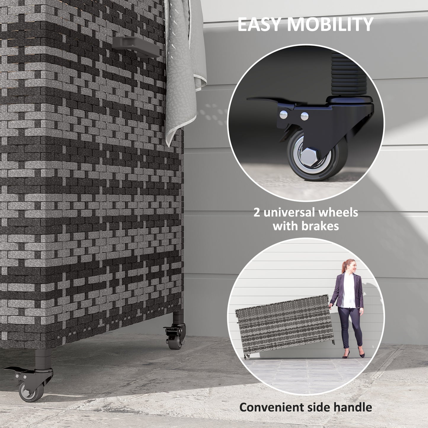 Outsunny 627L Rattan Garden Storage Box, Gas Lift Lid & Wheels, Outdoor Chest for Cushions, Pillows & Tools, Dark Grey